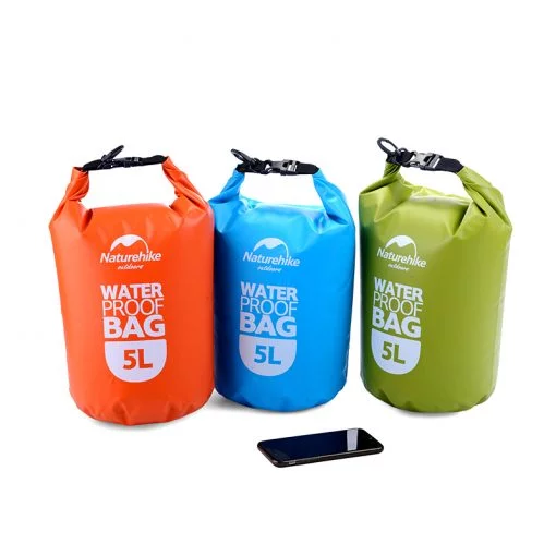sac étanche 5l orange bleu vert détails